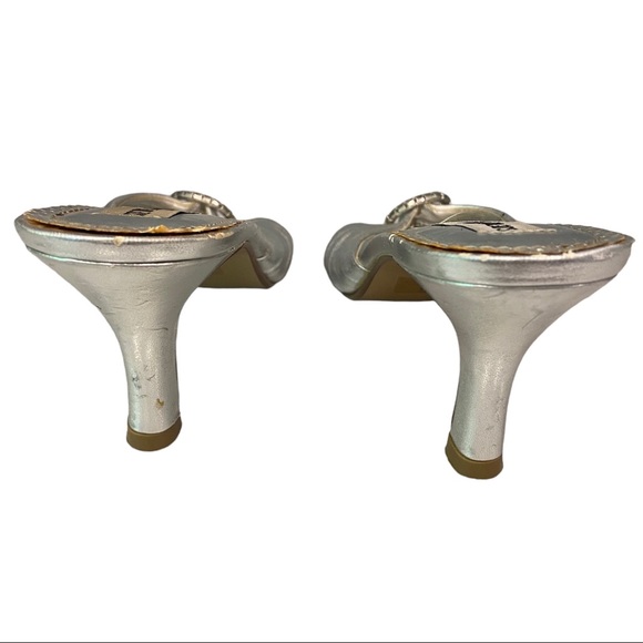 STEVE MADDEN Women's size 7M Leather Diamond Slip-On SILVER Open Toe Heels CATE - Picture 2 of 3